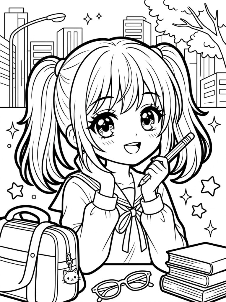 Schattige anime Kleurplaten (Gratis PDF Printables) 07 - gratis kleurplaat om te printen