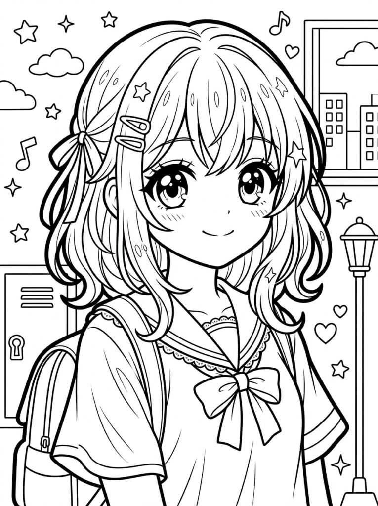 Schattige anime Kleurplaten (Gratis PDF Printables) 08 - gratis kleurplaat om te printen