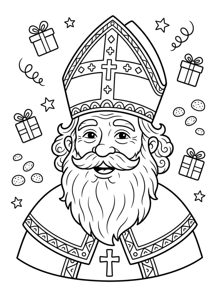 Sinterklaas Hoofd Kleurplaten (Gratis PDF Printables) 01 - gratis kleurplaat om te printen