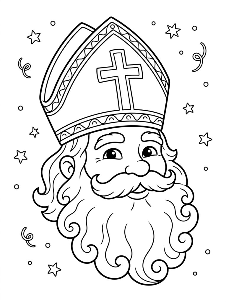Sinterklaas Hoofd Kleurplaten (Gratis PDF Printables) 02 - gratis kleurplaat om te printen