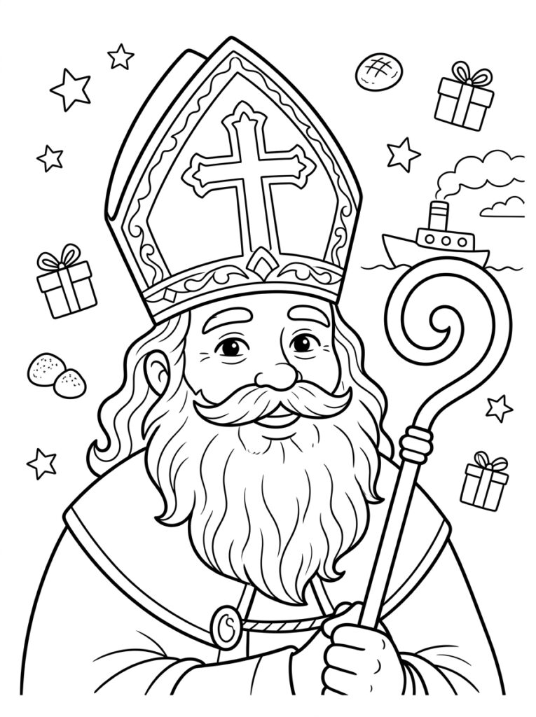 Sinterklaas Hoofd Kleurplaten (Gratis PDF Printables) 03 - gratis kleurplaat om te printen