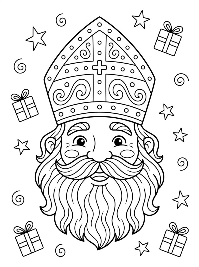 Sinterklaas Hoofd Kleurplaten (Gratis PDF Printables) 04 - gratis kleurplaat om te printen