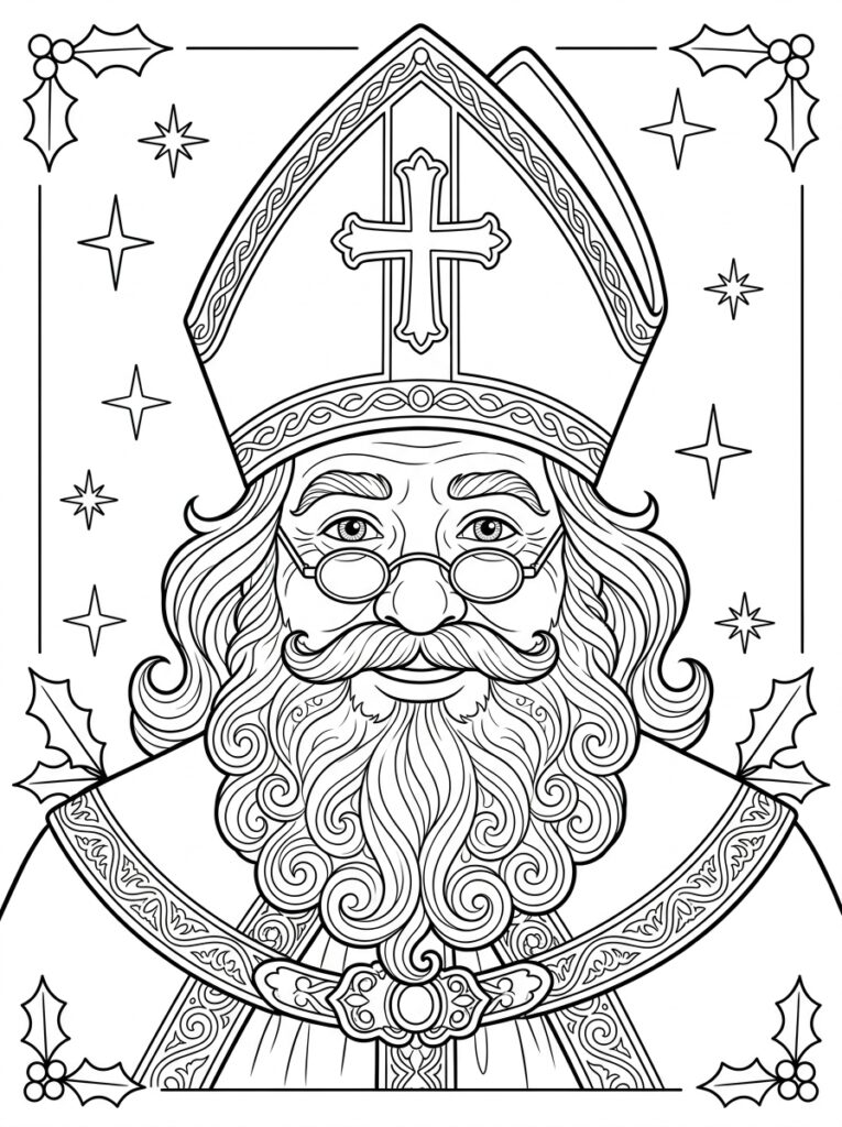 Sinterklaas Hoofd Kleurplaten (Gratis PDF Printables) 06 - gratis kleurplaat om te printen