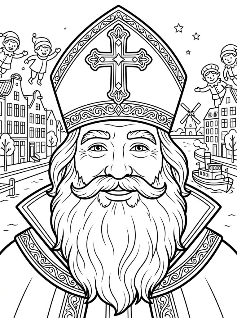 Sinterklaas Hoofd Kleurplaten (Gratis PDF Printables) 07 - gratis kleurplaat om te printen