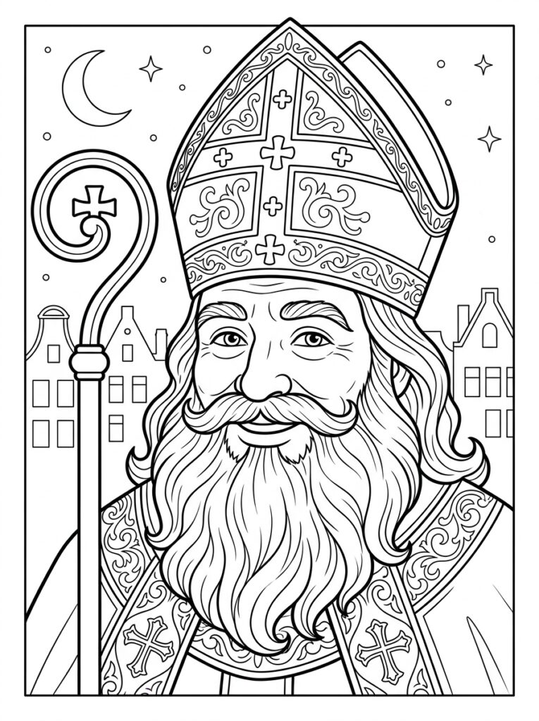 Sinterklaas Hoofd Kleurplaten (Gratis PDF Printables) 08 - gratis kleurplaat om te printen