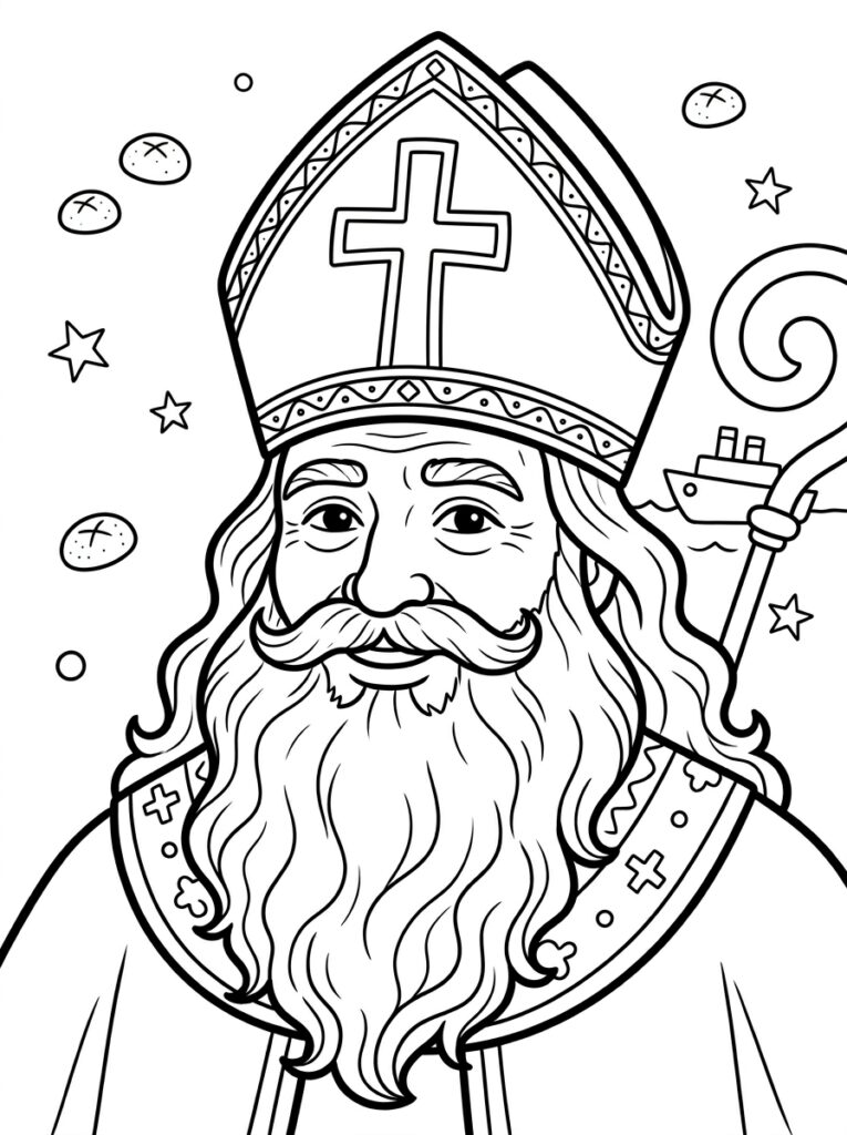 Sinterklaas Hoofd Kleurplaten (Gratis PDF Printables) 09 - gratis kleurplaat om te printen