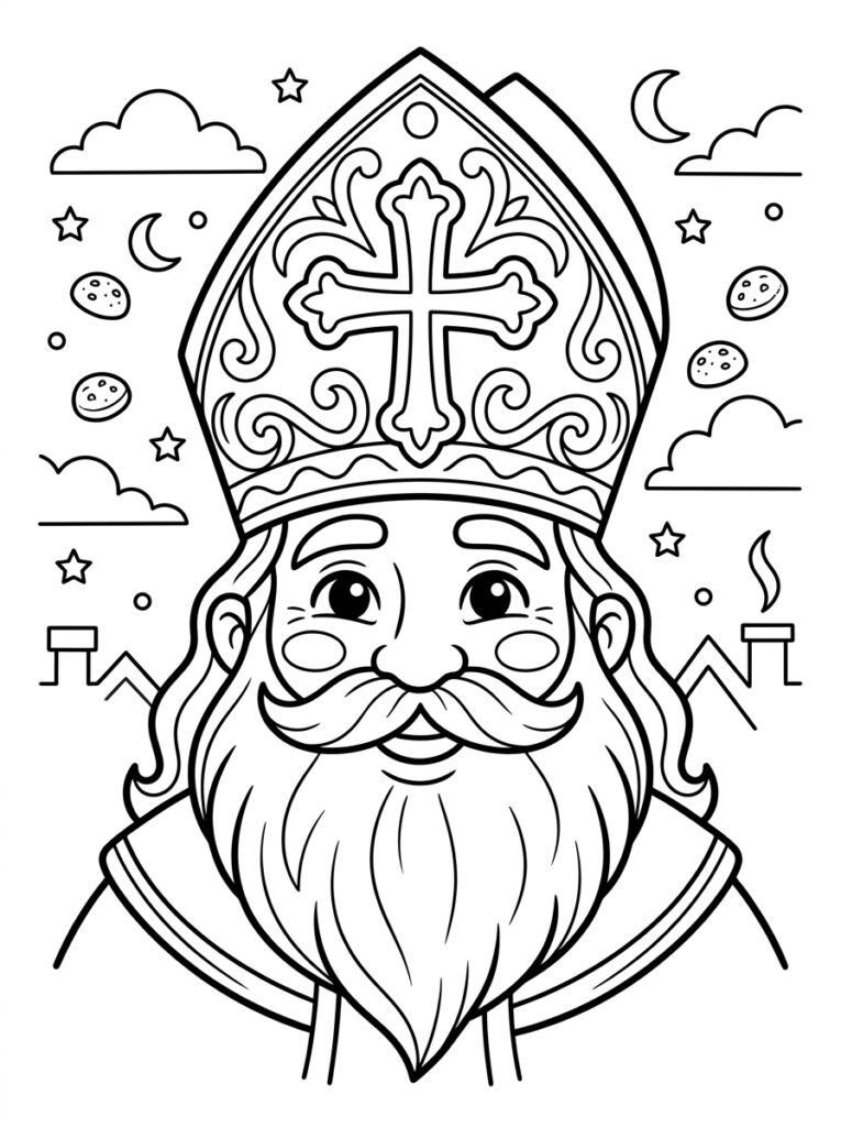 Sinterklaas Hoofd Kleurplaten (Gratis PDF Printables) 10 - gratis kleurplaat om te printen