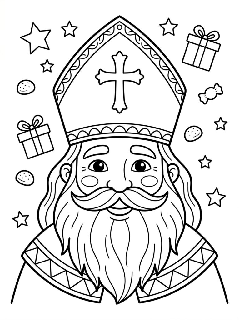 Sinterklaas Hoofd Kleurplaten (Gratis PDF Printables) 12 - gratis kleurplaat om te printen
