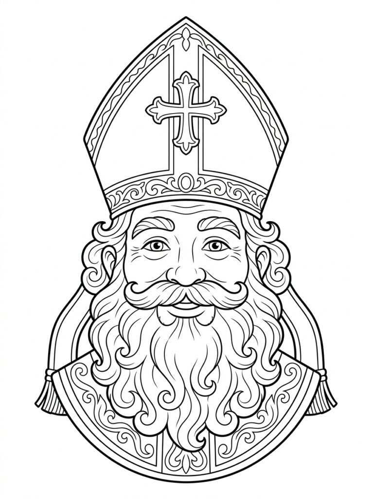 Sinterklaas Hoofd Kleurplaten (Gratis PDF Printables) 14 - gratis kleurplaat om te printen