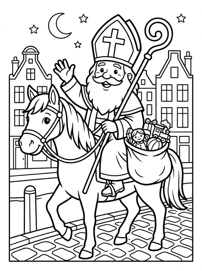 Sinterklaas Peuter Kleurplaten (Gratis PDF Printables) 08 - gratis kleurplaat om te printen