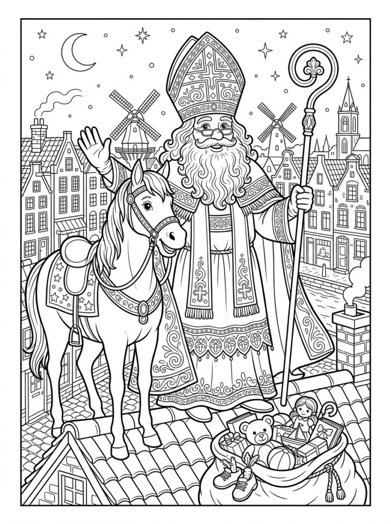 Sinterklaas Kleurplaten (Gratis PDF Printables) 02 - gratis kleurplaat om te printen