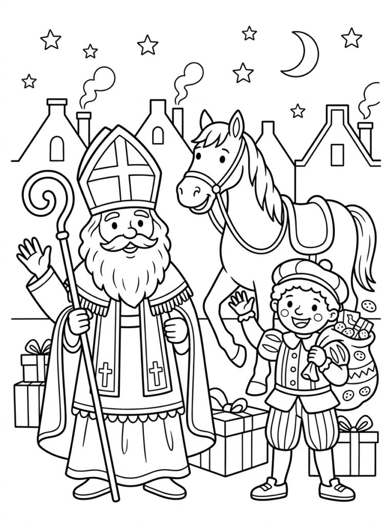 Sinterklaas Kleurplaten (Gratis PDF Printables) 04 - gratis kleurplaat om te printen