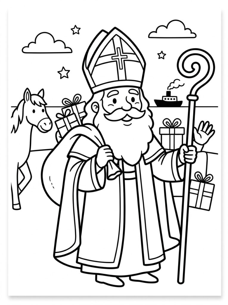 Sinterklaas Kleurplaten (Gratis PDF Printables) 07 - gratis kleurplaat om te printen