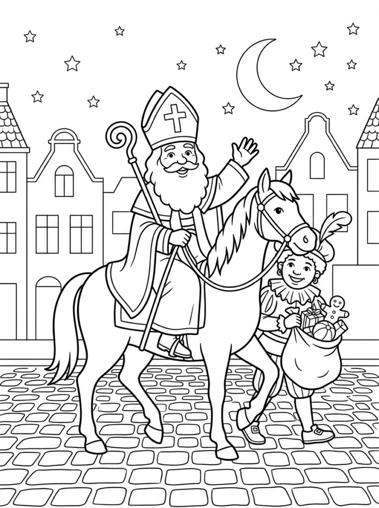 Sinterklaas Kleurplaten (Gratis PDF Printables) 09 - gratis kleurplaat om te printen