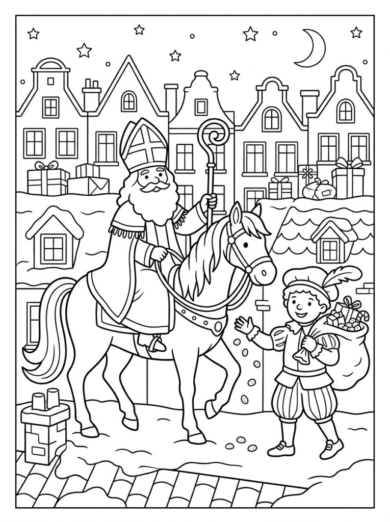 Sinterklaas Kleurplaten (Gratis PDF Printables) 12 - gratis kleurplaat om te printen