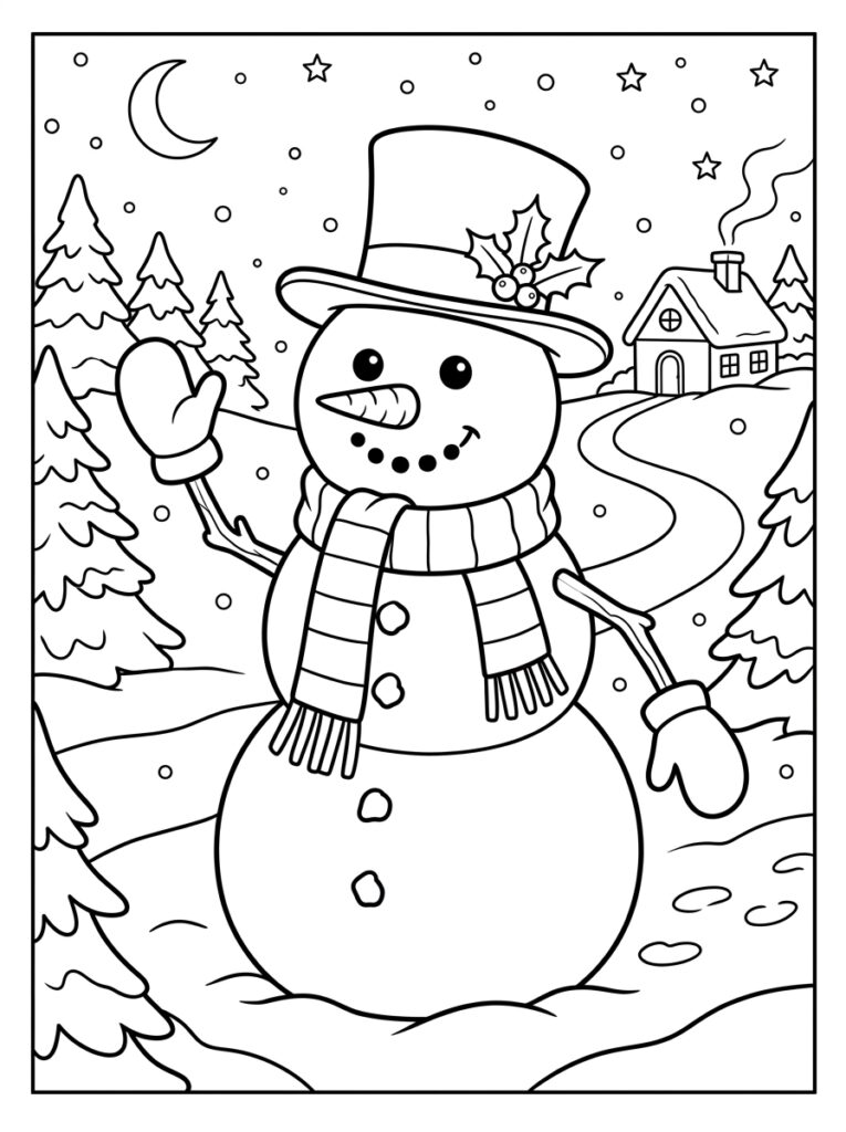 Sneeuwpop Kleurplaten (Gratis PDF Printables) 02 - gratis kleurplaat om te printen