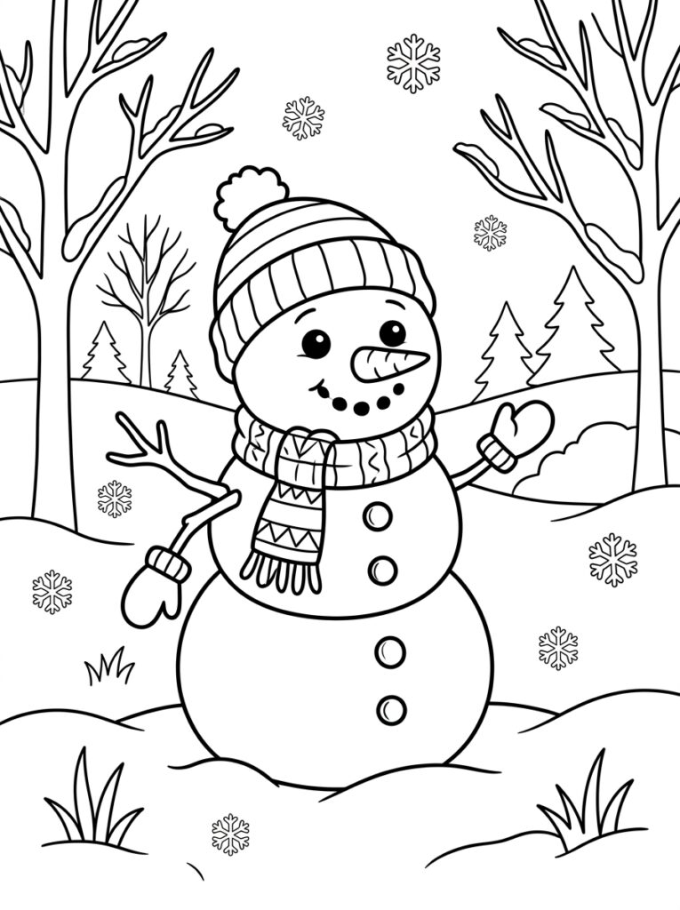 Sneeuwpop Kleurplaten (Gratis PDF Printables) 03 - gratis kleurplaat om te printen