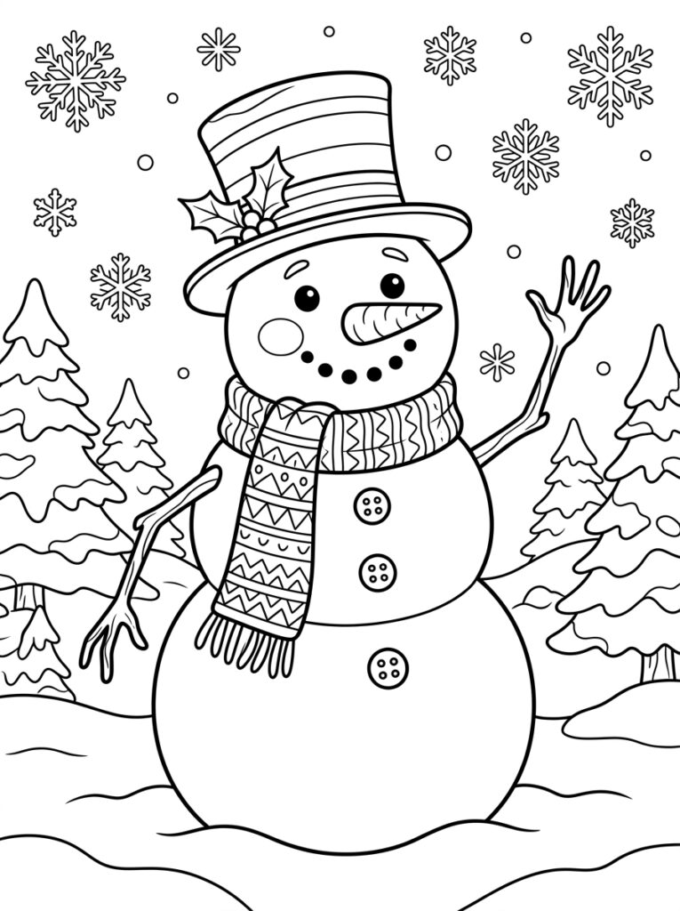 Sneeuwpop Kleurplaten (Gratis PDF Printables) 04 - gratis kleurplaat om te printen