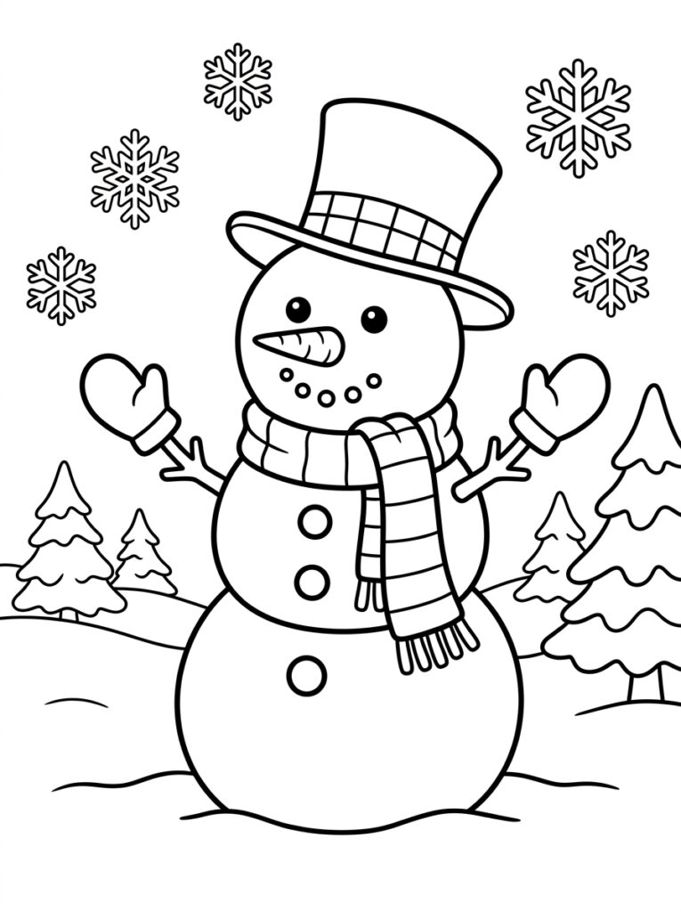 Sneeuwpop Kleurplaten (Gratis PDF Printables) 05 - gratis kleurplaat om te printen