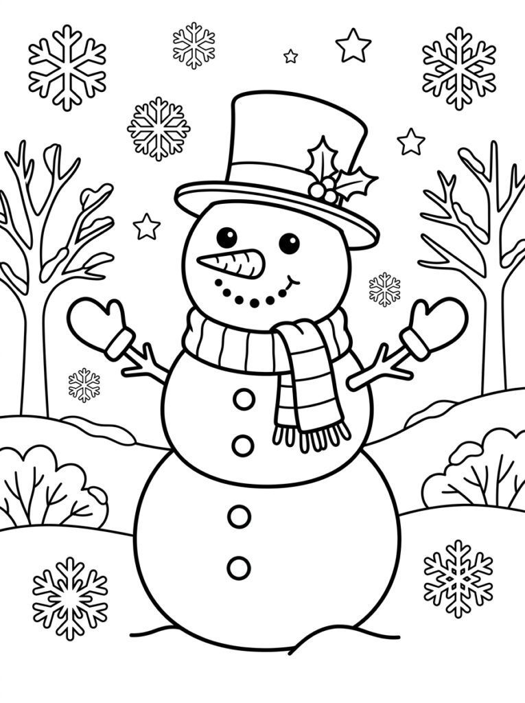 Sneeuwpop Kleurplaten (Gratis PDF Printables) 06 - gratis kleurplaat om te printen
