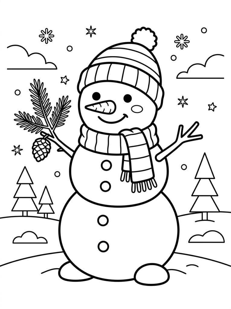 Sneeuwpop Kleurplaten (Gratis PDF Printables) 07 - gratis kleurplaat om te printen