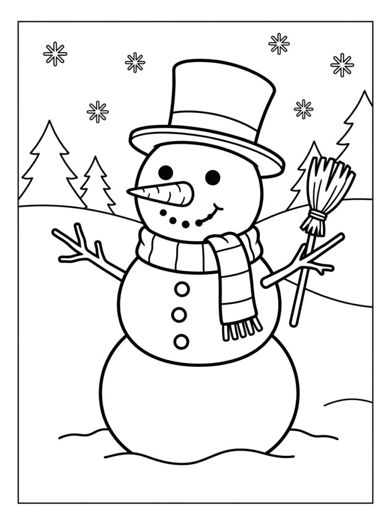 Sneeuwpop Kleurplaten (Gratis PDF Printables) 08 - gratis kleurplaat om te printen