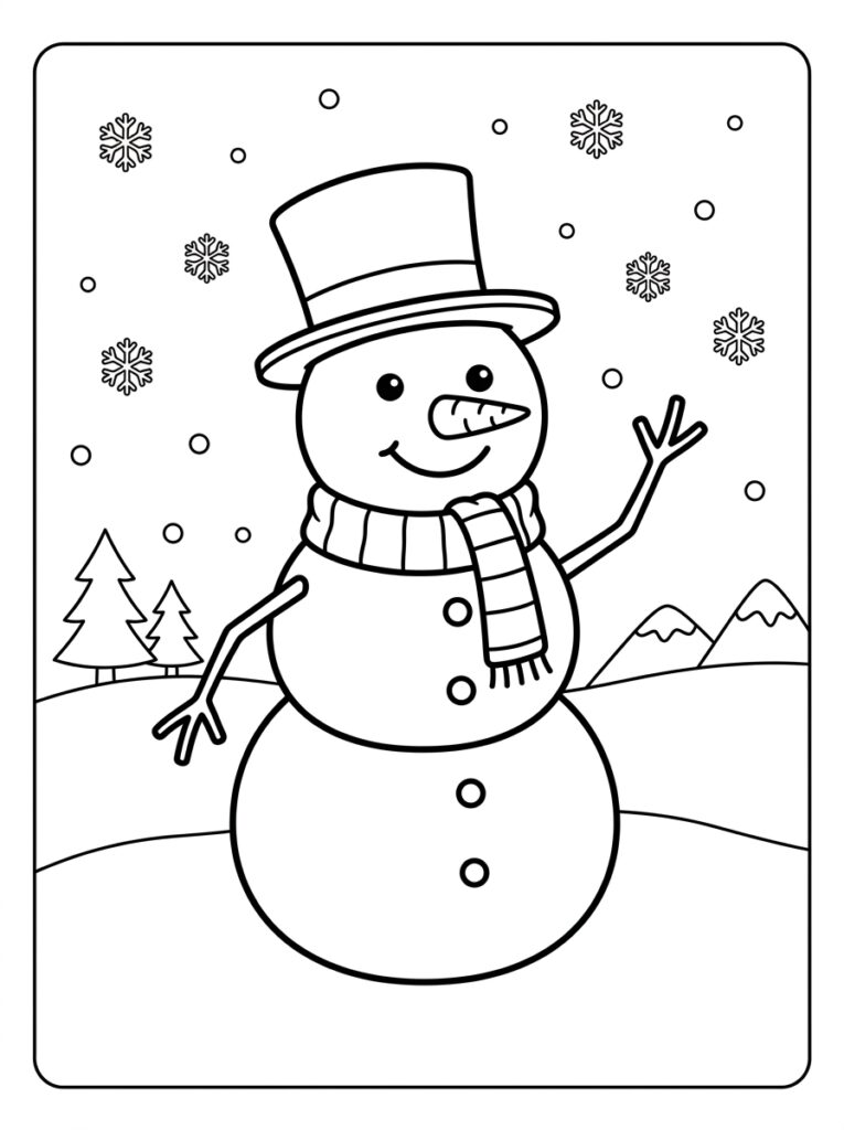 Sneeuwpop Kleurplaten (Gratis PDF Printables) 09 - gratis kleurplaat om te printen