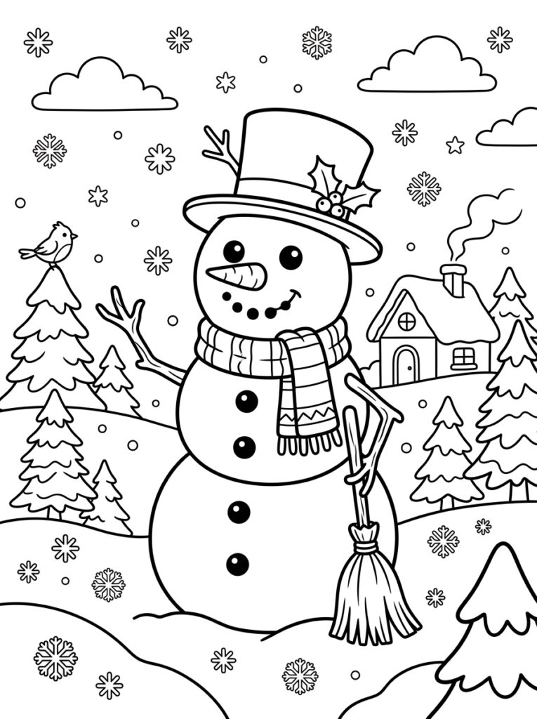 Sneeuwpop Kleurplaten (Gratis PDF Printables) 13 - gratis kleurplaat om te printen