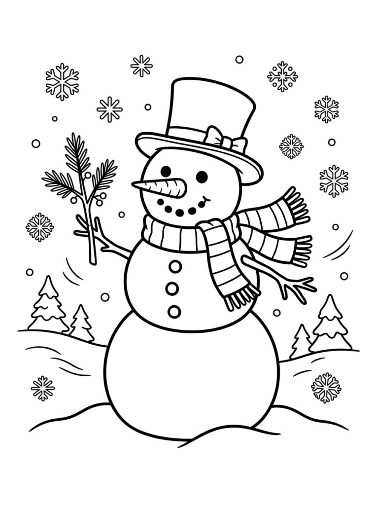 Sneeuwpop Kleurplaten (Gratis PDF Printables) 14 - gratis kleurplaat om te printen