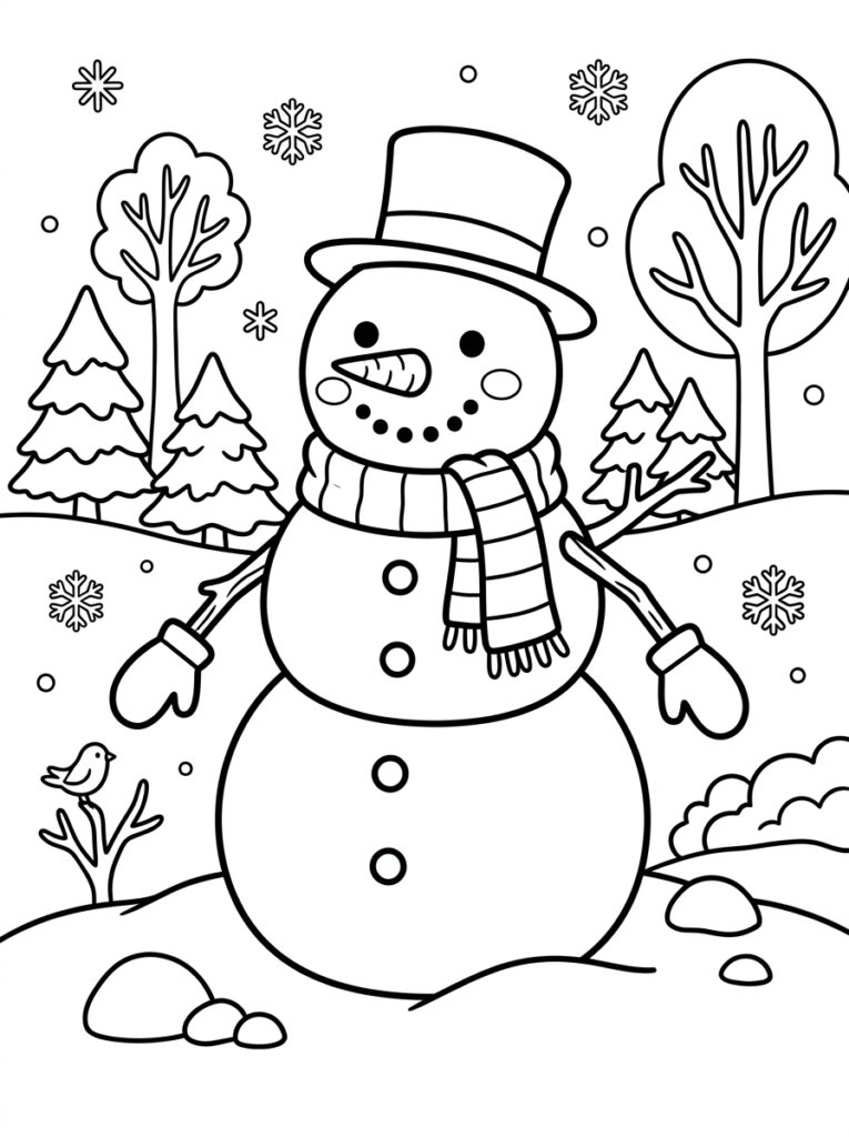 Sneeuwpop Kleurplaten (Gratis PDF Printables) 15 - gratis kleurplaat om te printen