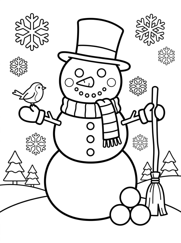 Sneeuwpop Kleurplaten (Gratis PDF Printables) 18 - gratis kleurplaat om te printen