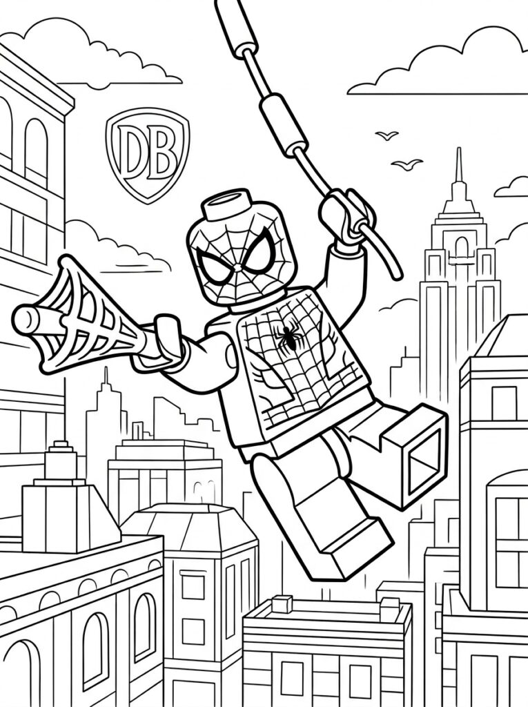 Spiderman Lego Kleurplaten (Gratis PDF Printables) 01 - gratis kleurplaat om te printen