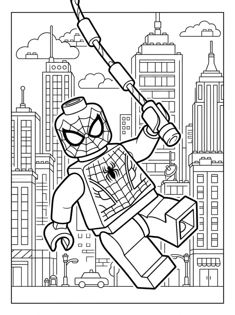 Spiderman Lego Kleurplaten (Gratis PDF Printables) 02 - gratis kleurplaat om te printen