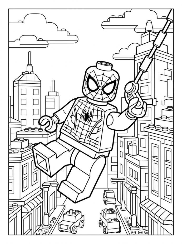 Spiderman Lego Kleurplaten (Gratis PDF Printables) 04 - gratis kleurplaat om te printen