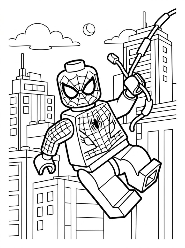Spiderman Lego Kleurplaten (Gratis PDF Printables) 05 - gratis kleurplaat om te printen