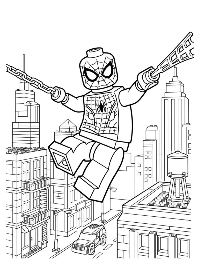 Spiderman Lego Kleurplaten (Gratis PDF Printables) 10 - gratis kleurplaat om te printen