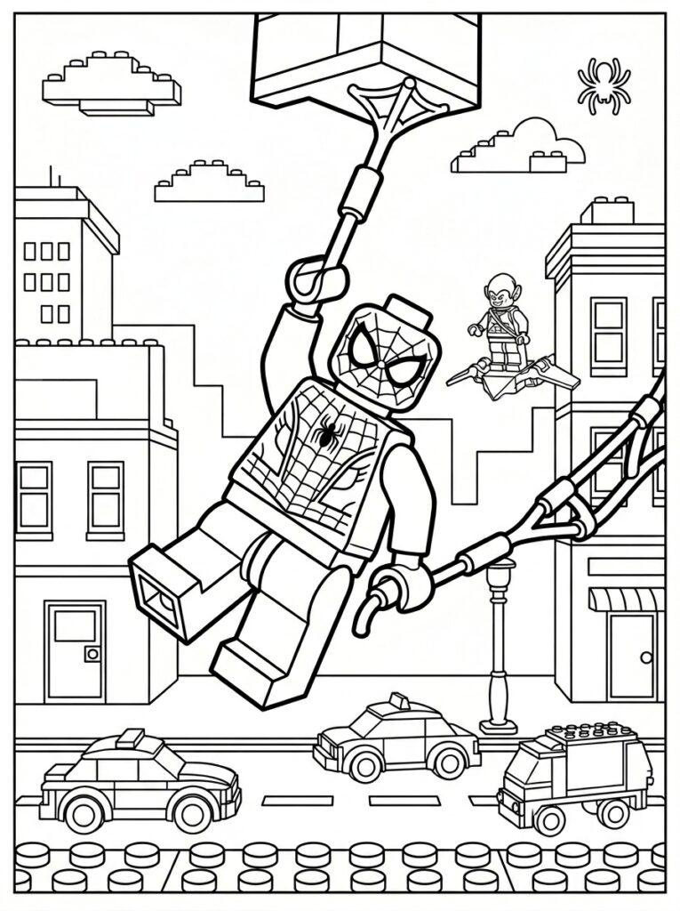 Spiderman Lego Kleurplaten (Gratis PDF Printables) 13 - gratis kleurplaat om te printen
