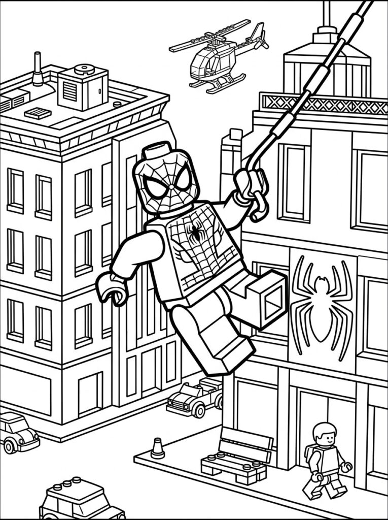 Spiderman Lego Kleurplaten (Gratis PDF Printables) 14 - gratis kleurplaat om te printen