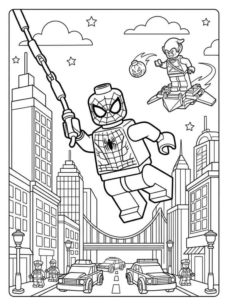 Spiderman Lego Kleurplaten (Gratis PDF Printables) 15 - gratis kleurplaat om te printen
