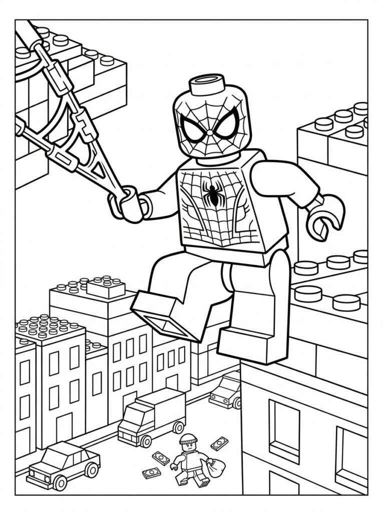 Spiderman Lego Kleurplaten (Gratis PDF Printables) 16 - gratis kleurplaat om te printen