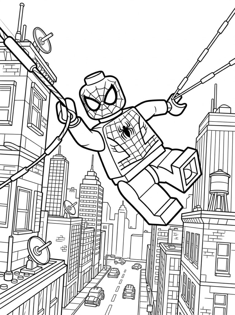 Spiderman Lego Kleurplaten (Gratis PDF Printables) 20 - gratis kleurplaat om te printen