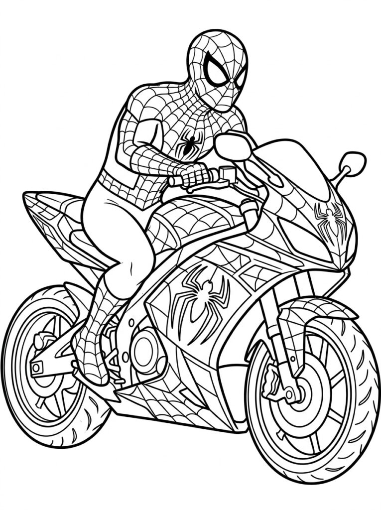 Spiderman motor Kleurplaten (Gratis PDF Printables) 01 - gratis kleurplaat om te printen