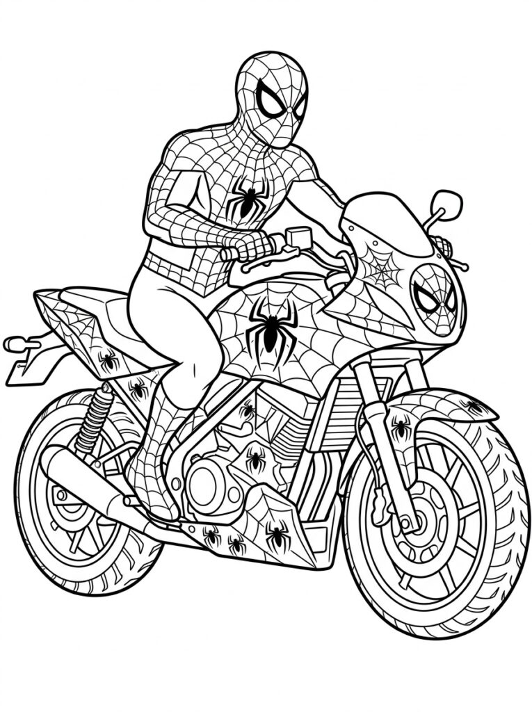 Spiderman motor Kleurplaten (Gratis PDF Printables) 02 - gratis kleurplaat om te printen