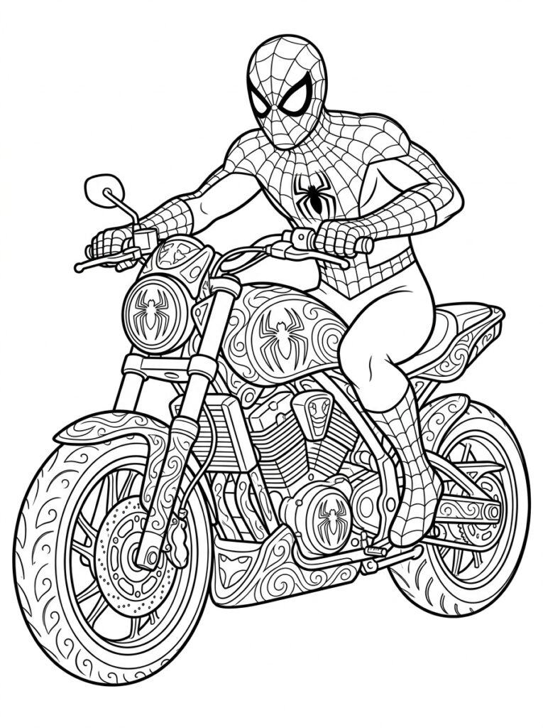 Spiderman motor Kleurplaten (Gratis PDF Printables) 03 - gratis kleurplaat om te printen