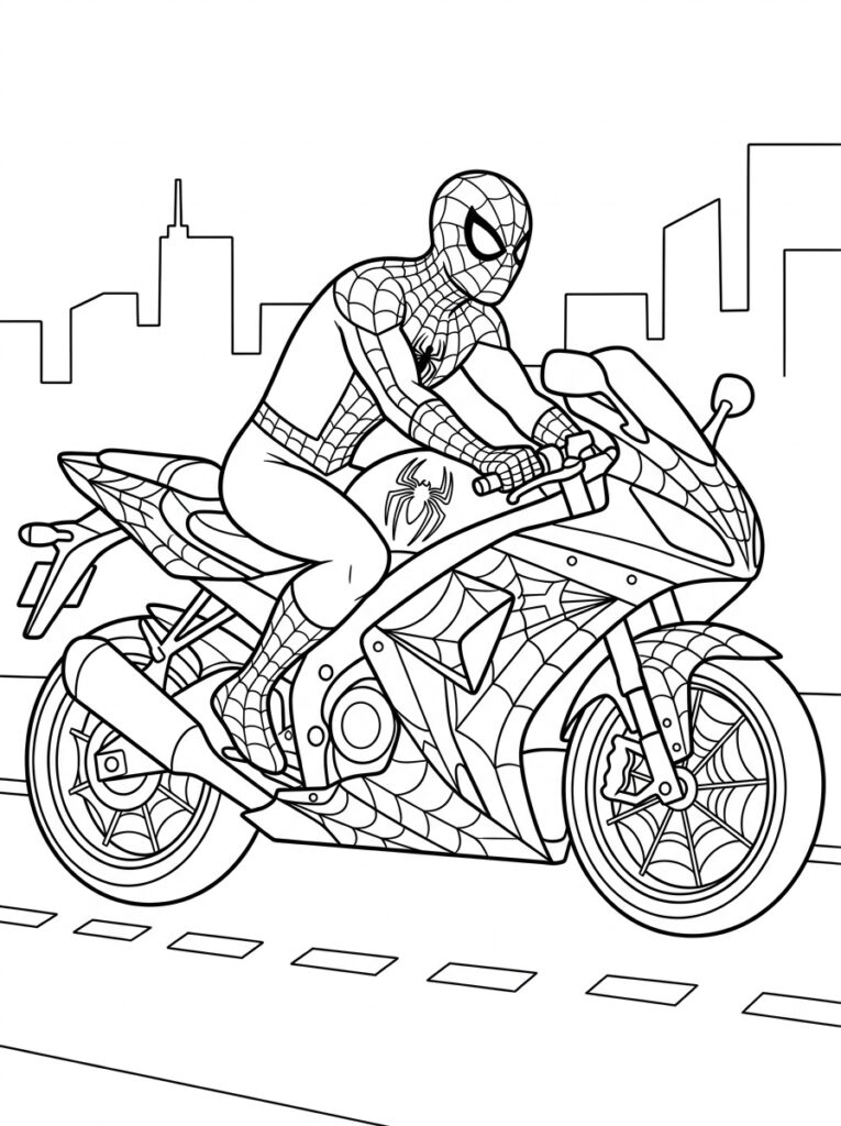 Spiderman motor Kleurplaten (Gratis PDF Printables) 04 - gratis kleurplaat om te printen