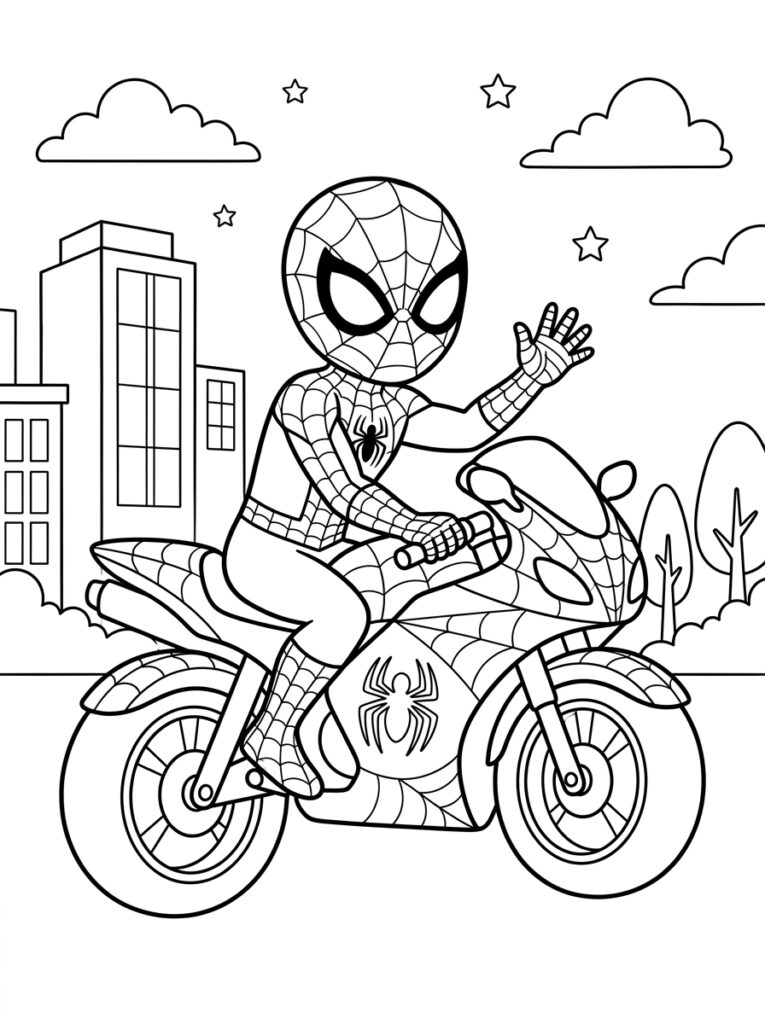 Spiderman motor Kleurplaten (Gratis PDF Printables) 05 - gratis kleurplaat om te printen