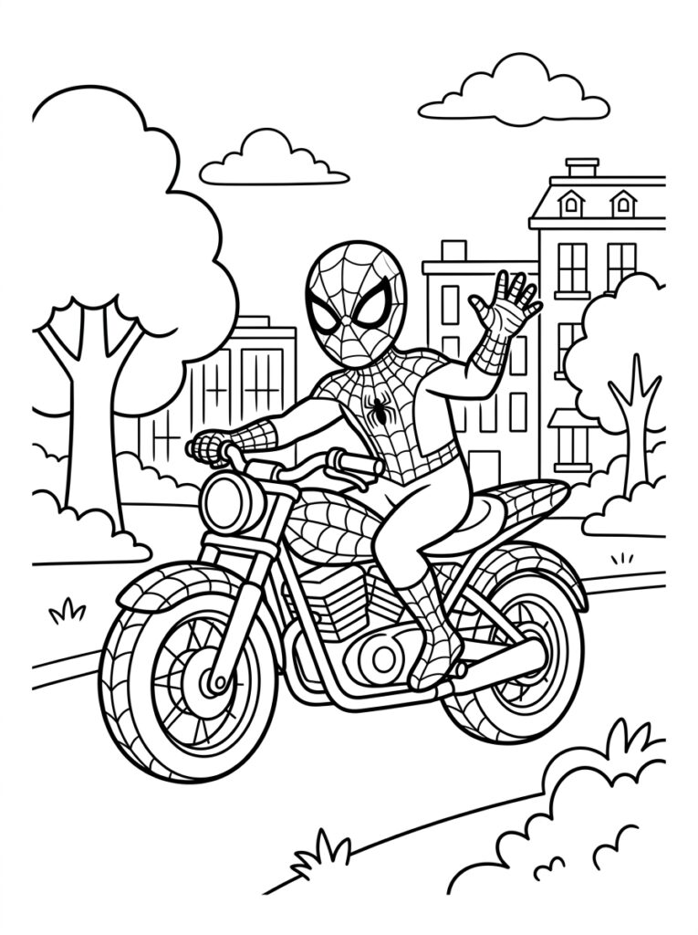 Spiderman motor Kleurplaten (Gratis PDF Printables) 06 - gratis kleurplaat om te printen