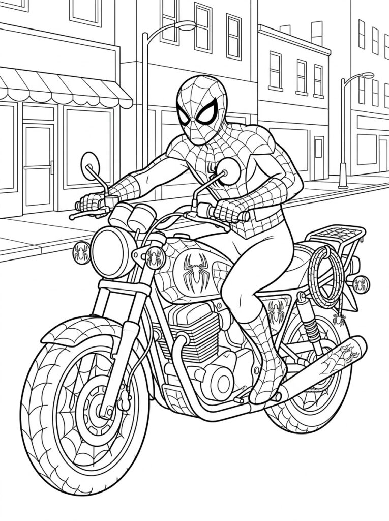 Spiderman motor Kleurplaten (Gratis PDF Printables) 09 - gratis kleurplaat om te printen