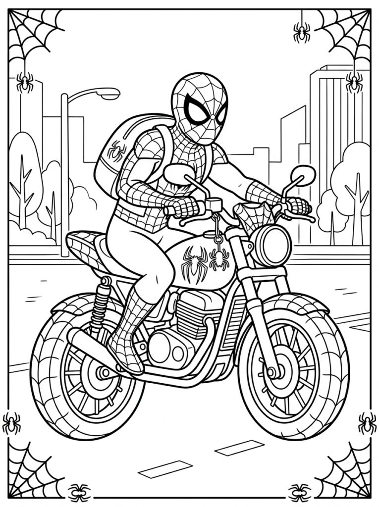 Spiderman motor Kleurplaten (Gratis PDF Printables) 10 - gratis kleurplaat om te printen