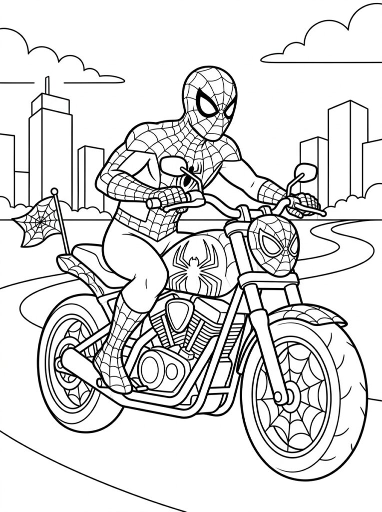 Spiderman motor Kleurplaten (Gratis PDF Printables) 11 - gratis kleurplaat om te printen